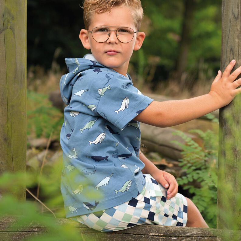 Jersey de algodão Baleias giras | Poppy Fabrics – cinza claro/azul-marinho,  image number 6