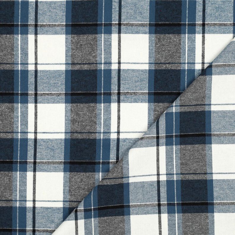 Flanela de algodão Xadrez grande – azul ganga/branco sujo,  image number 3