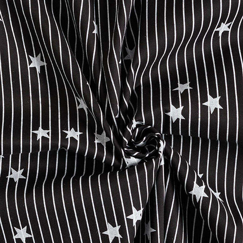 Popelina de algodão Riscas e estrelas – preto/branco,  image number 3