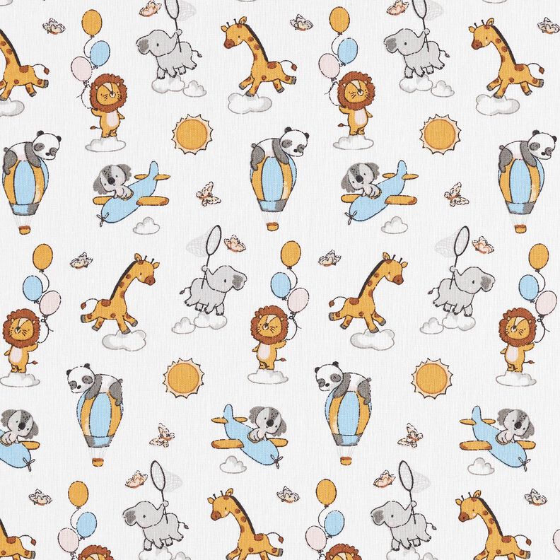 Popelina de algodão Animais bebés nas nuvens – branco,  image number 1