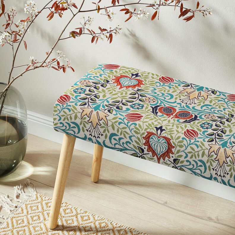 Tecido para decoração Gobelina Gavinha simétrica – bege claro/turquesa,  image number 6