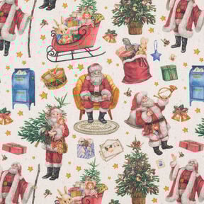 Tecido para decoração Meio linho Panamá Época de Natal nostálgica – natural/vermelho, 