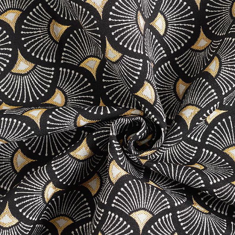 Tecido para decoração Jacquard Pequenos leques – preto/dourado,  image number 4