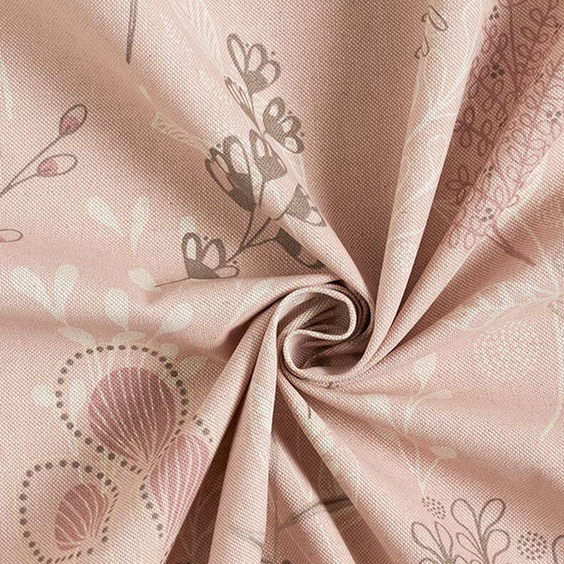 Tecido para decoração Meio linho Panamá Ramos delicados – rosa-velho claro/natural,  image number 3