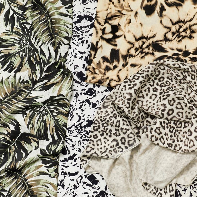 Mix de linho e viscose Flores abstratas – branco/azul-noite,  image number 5