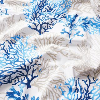 Tecido de algodão Cretone Grandes corais – branco/azul, 