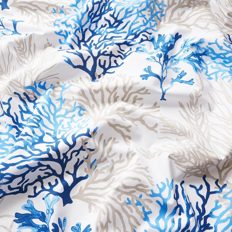 Tecido de algodão Cretone Grandes corais – branco/azul,  image number 2