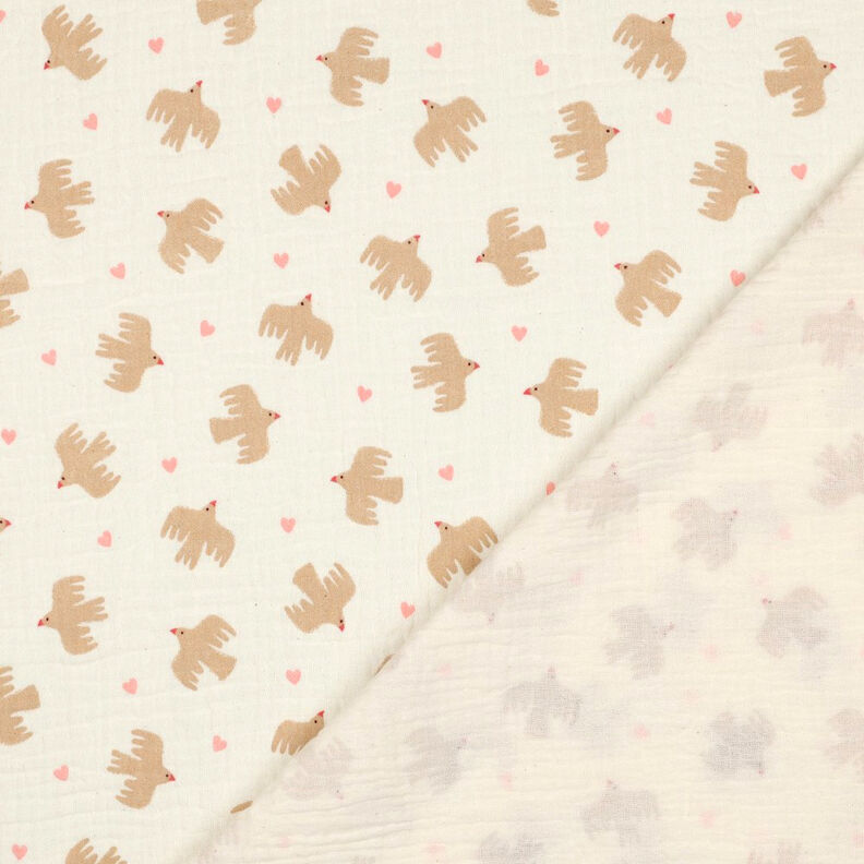 GOTS Musselina/ Tecido plissado duplo Pássaros e corações | Poppy Fabrics – branco sujo,  image number 5