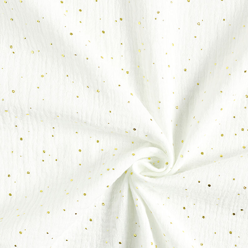 Algodão Musselina Sarapintas douradas espalhadas – branco/dourado,  image number 3