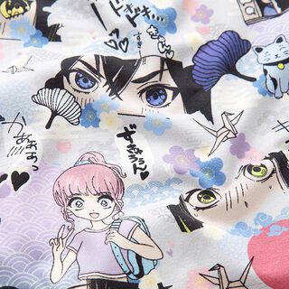 Jersey de algodão Mundo da manga japonesa Impressão Digital – cinzento-prateado, 