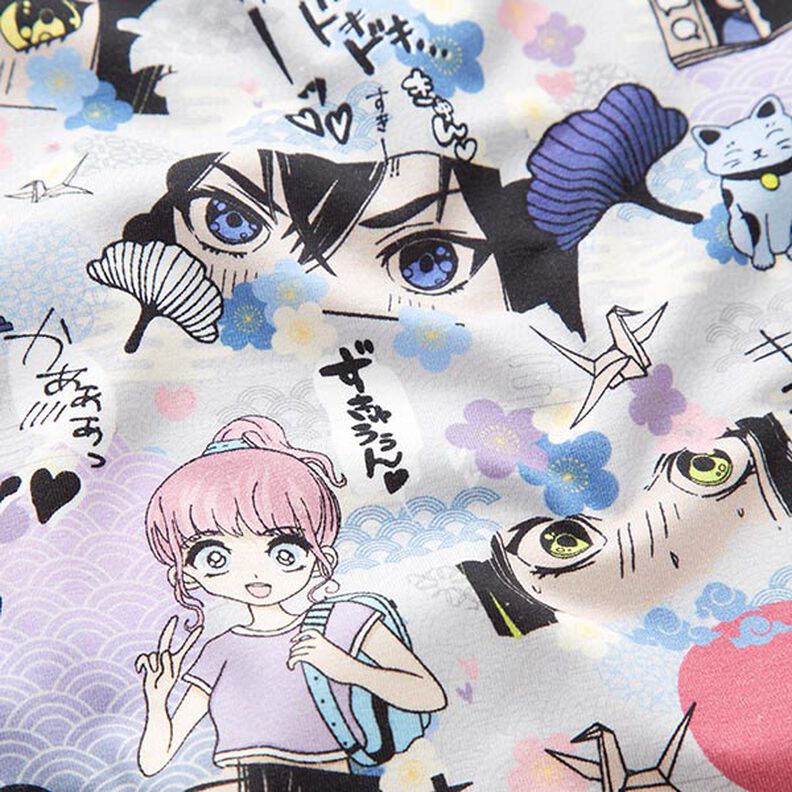 Jersey de algodão Mundo da manga japonesa Impressão Digital – cinzento-prateado,  image number 2