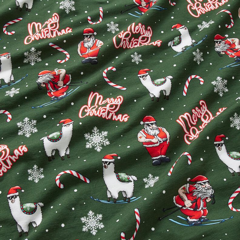 French Terry Sweat de verão Pai Natal e lama | Glitzerpüppi – verde pinheiro/cor de malagueta,  image number 2