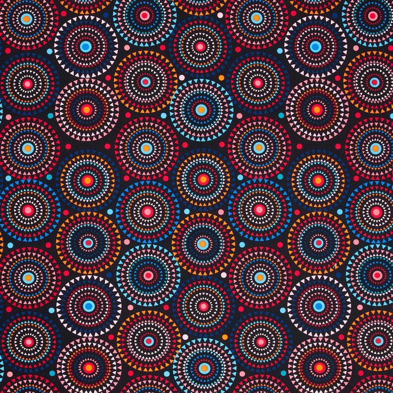 Tecido para fatos de banho Mandala – preto azulado/vermelho-fogo,  image number 1