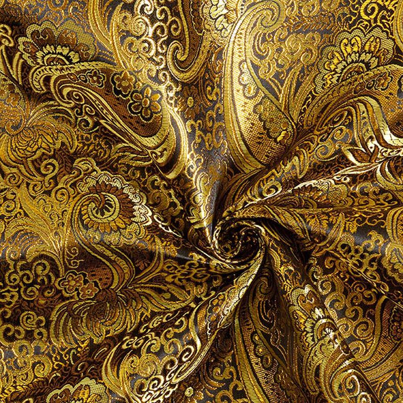 Jacquard para vestuário Paisley metálico – dourado/preto,  image number 3