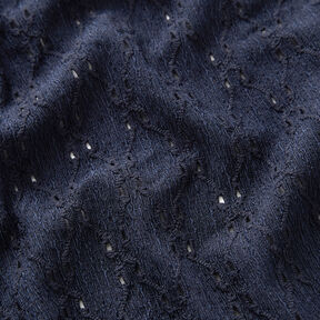 Jersey enrugado Bordado inglês – azul-noite | Retalho 50cm, 