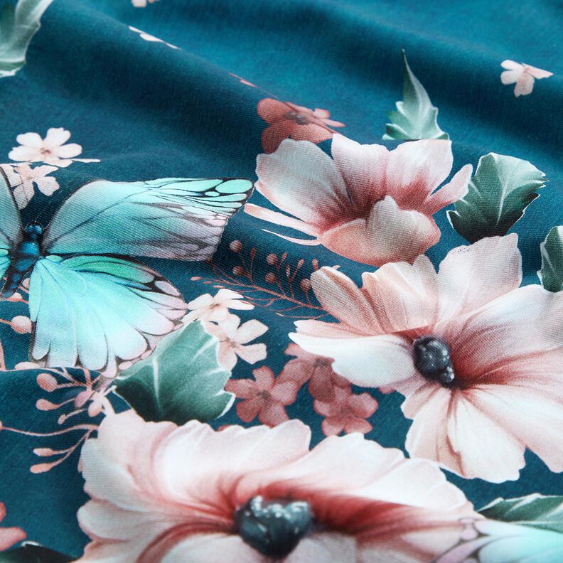 Jersey de algodão Prado de borboletas | Glitzerpüppi  – azul petróleo claro/rosé,  image number 6