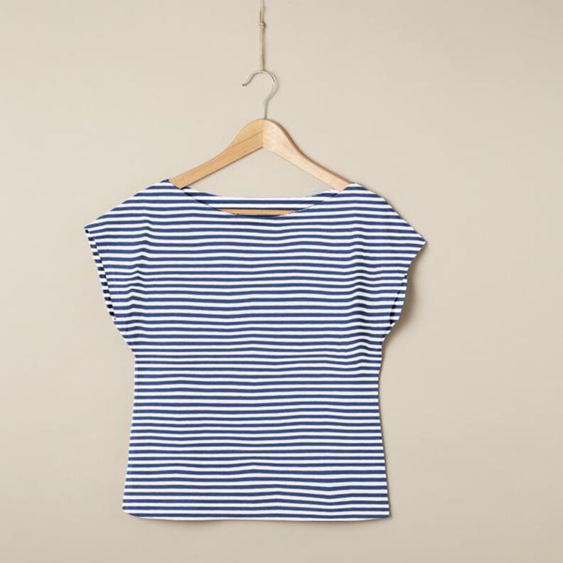 Jersey de algodão Riscas estreitas – azul ganga/branco,  image number 6