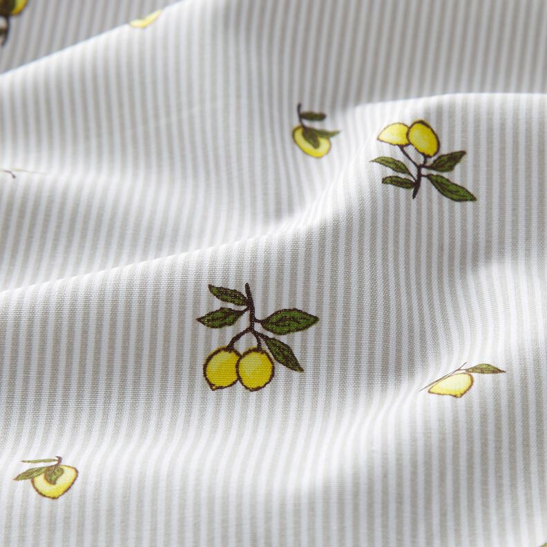 Tecido de algodão Limões e riscas – branco sujo/taupe claro,  image number 2