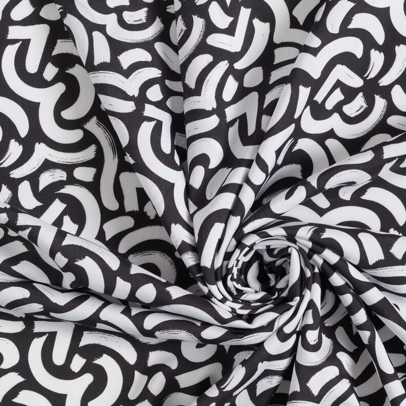 Tecido de viscose Linhas onduladas abstratas – preto/branco | Retalho 70cm,  image number 3
