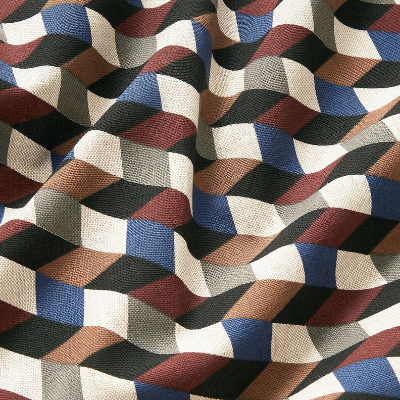 Tecido para decora&ccedil;&atilde;o Meio linho Panam&aacute; cubos minimalistas &ndash; natural/azul,  image number 2