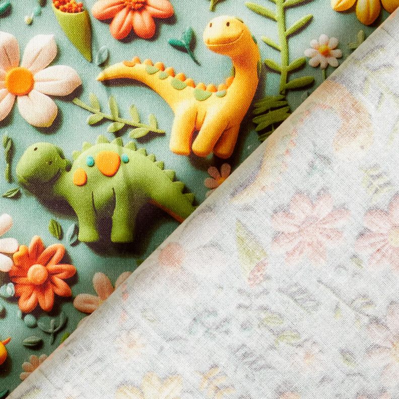 Popelina de algodão Dinossauros de plasticina Impressão Digital – verde amarelado,  image number 4