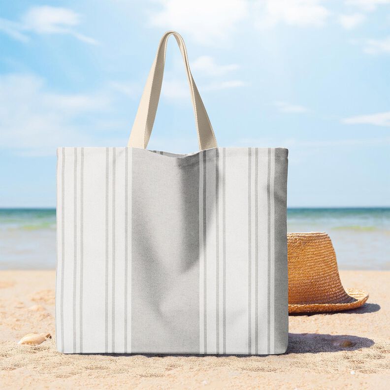 Tecido para decoração Panamá Riscas grossas – branco sujo/cinzento-névoa,  image number 8