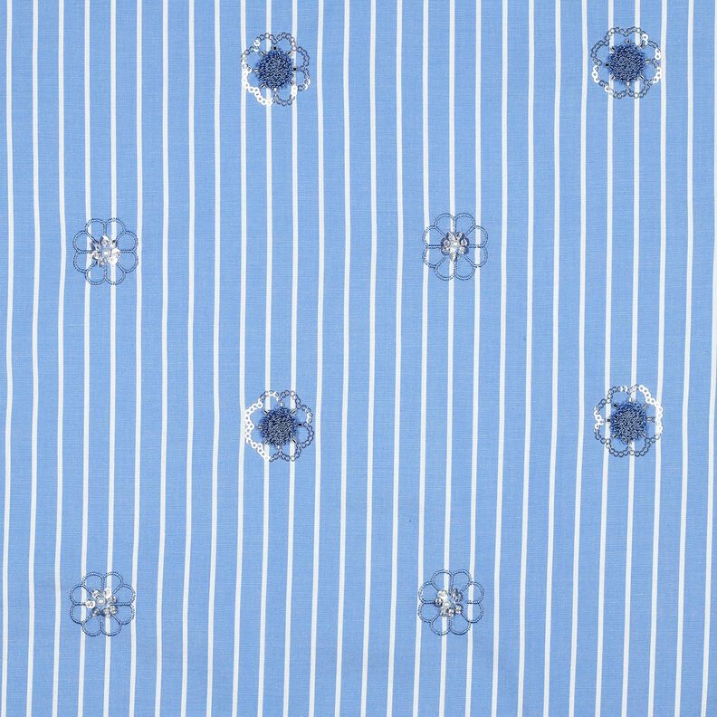 Mistura de algodão Bordado de lantejoulas em riscas | Poppy Fabrics – azul claro/branco,  image number 1