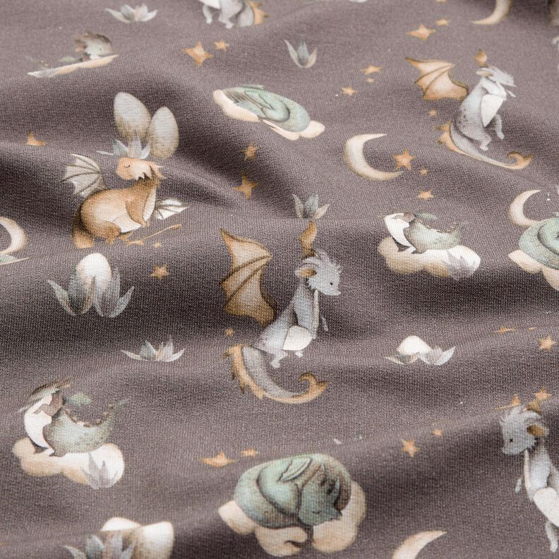 French Terry Sweat de verão Dragões fofos Impressão Digital – taupe escuro,  image number 2