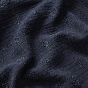 Musselina/ Tecido plissado duplo Bordado Flores e ramos – azul-marinho, 