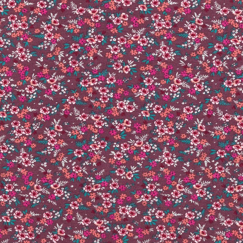 Jersey de algodão Mar de florzinhas – merlot/cor de coral,  image number 1