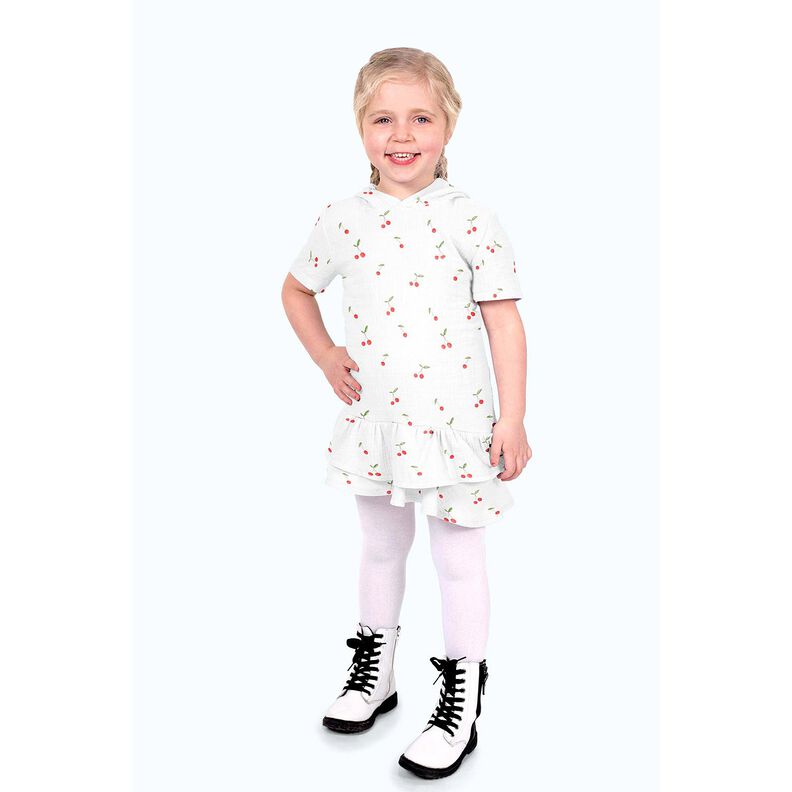 Musselina/ Tecido plissado duplo Aguarela Cerejas Impressão Digital – branco,  image number 5