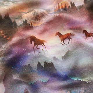 French Terry Sweat de verão Cavalos místicos Impressão Digital – púrpura média, 