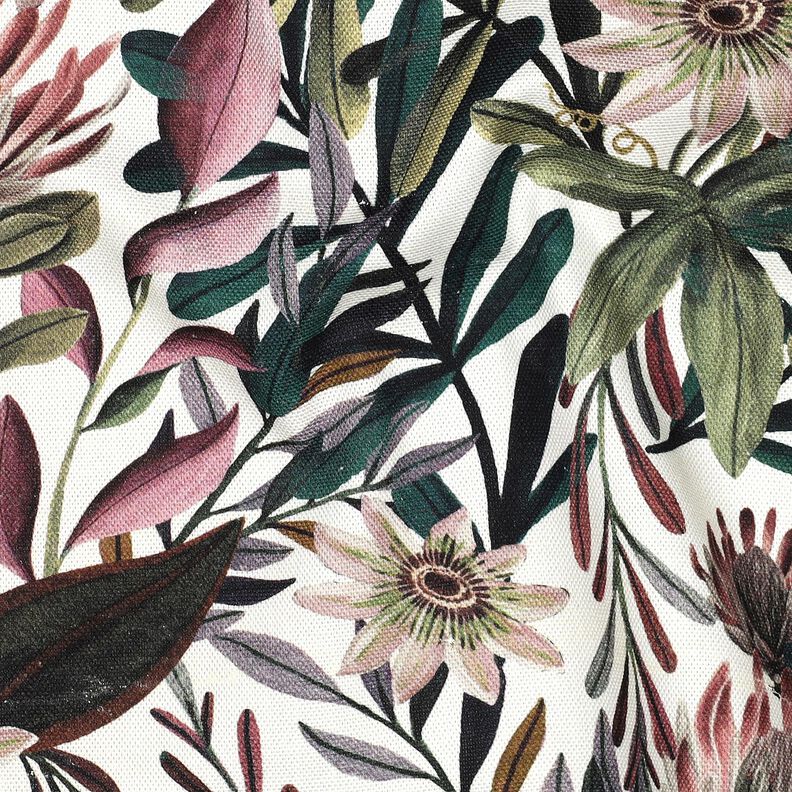 Tecido para decoração Lona Flores decorativas – marfim/pinheiro escuro,  image number 2