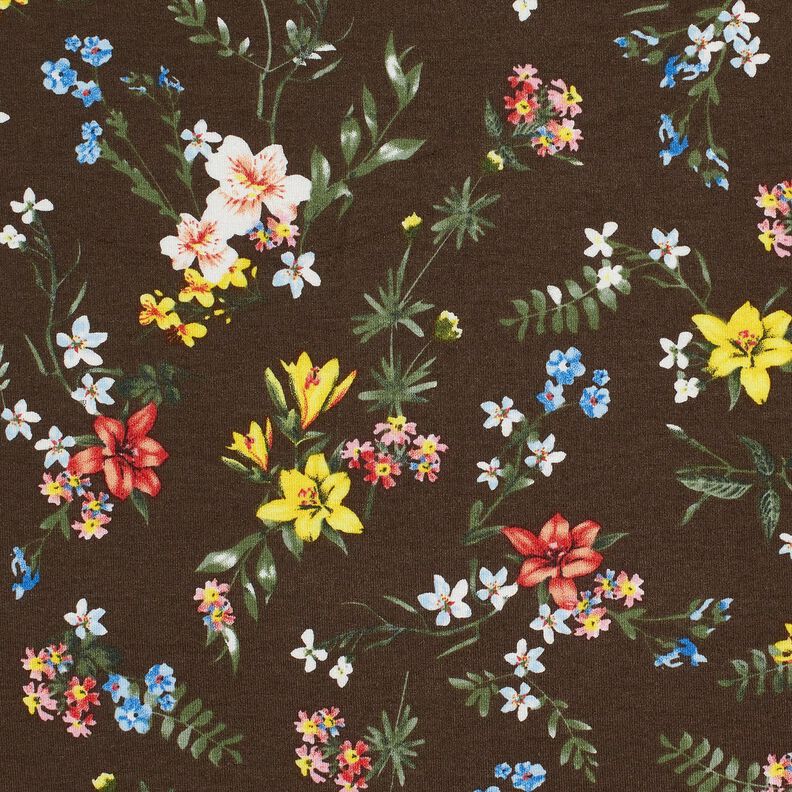 Jersey de viscose Florzinhas – castanho escuro/vermelho-fogo,  image number 5