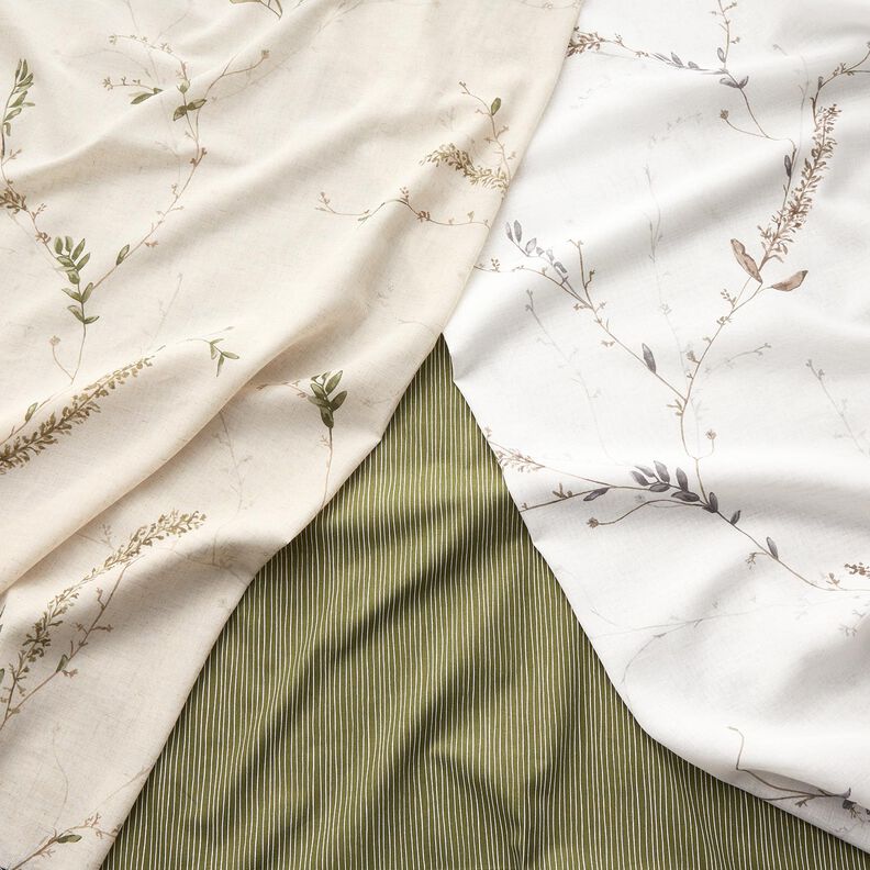 Tecido para cortinados Voile Ramos delicados – branco/cinzento-prateado,  image number 6