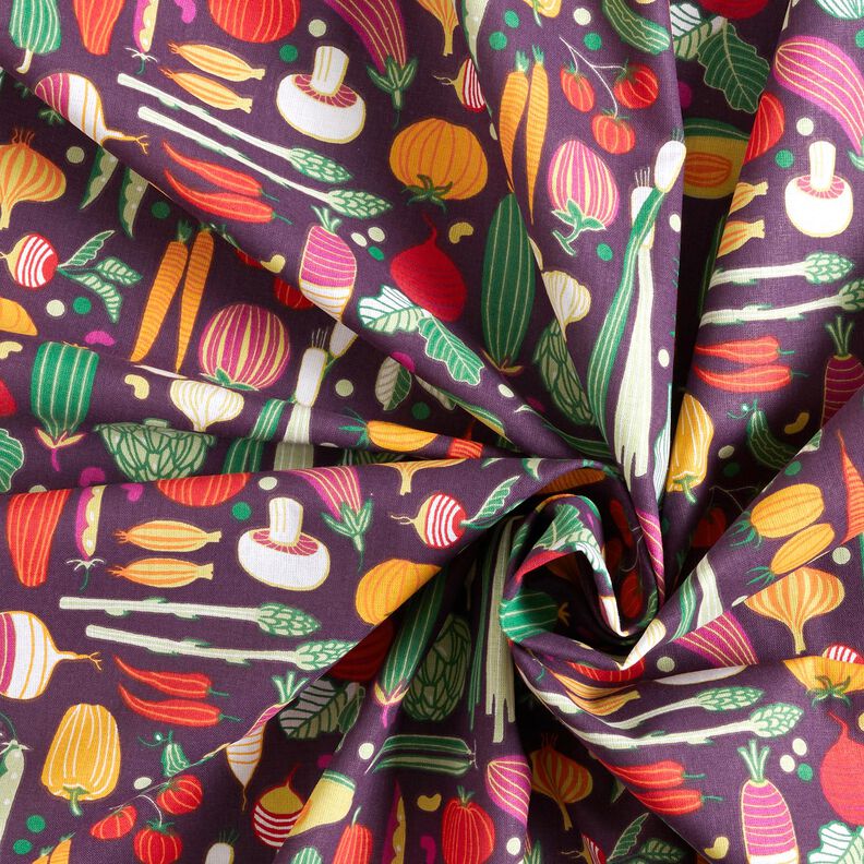 Tecido de algodão Cretone Variedade de legumes – beringela/verde,  image number 3