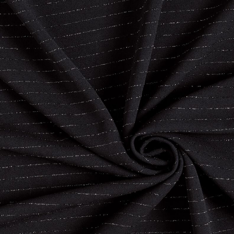 Tecido para calças stretch Riscas de giz brilho – preto/prata metálica,  image number 3