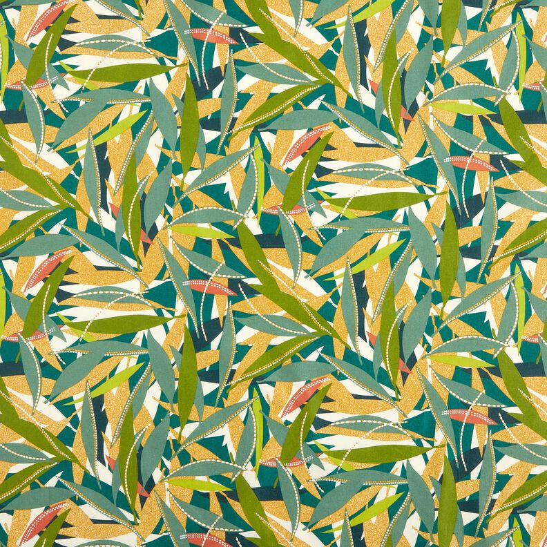 Algodão revestido Folhas delicadas – pinheiro azul/amarelo-caril,  image number 1