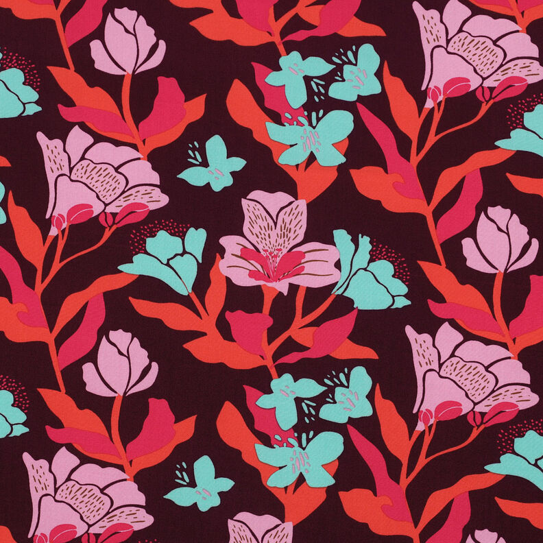 Tecido de viscose LENZING™ ECOVERO™ Amira Floral | Nerida Hansen – merlot/cor de malagueta,  image number 1