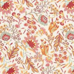 Mistura de viscose Flores retro – marfim/uvas brancas, 