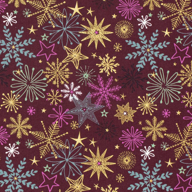 Tecido de algodão Popelina Mistura de estrelas – bordô/dourado,  image number 1