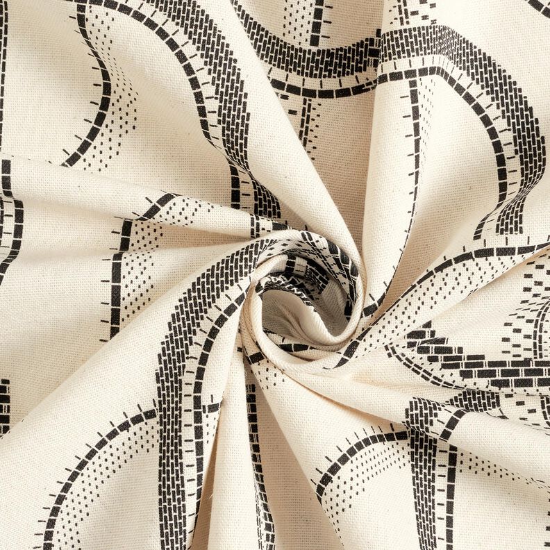 Tecido para decoração Meio linho Panamá Linhas artísticas – natural/preto,  image number 3