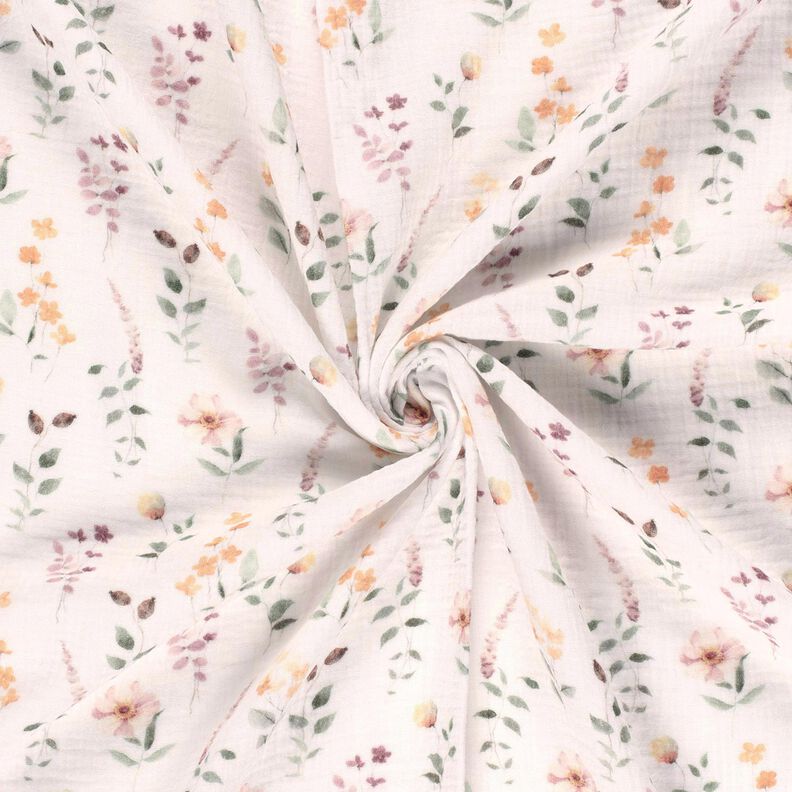 Musselina/ Tecido plissado duplo Prado selvagem Impressão Digital – branco,  image number 3