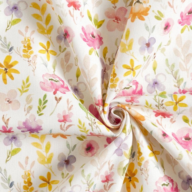 Tecido para decoração Meio linho Panamá Flores delicadas – branco/púrpura média,  image number 3