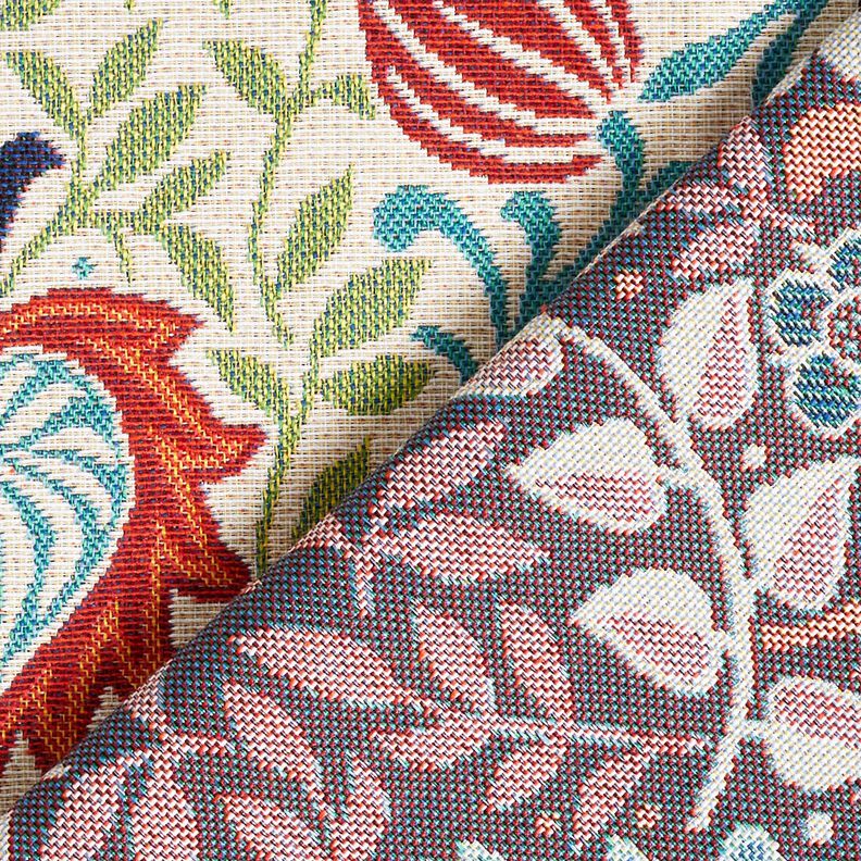 Tecido para decoração Gobelina Gavinha simétrica – bege claro/turquesa,  image number 4