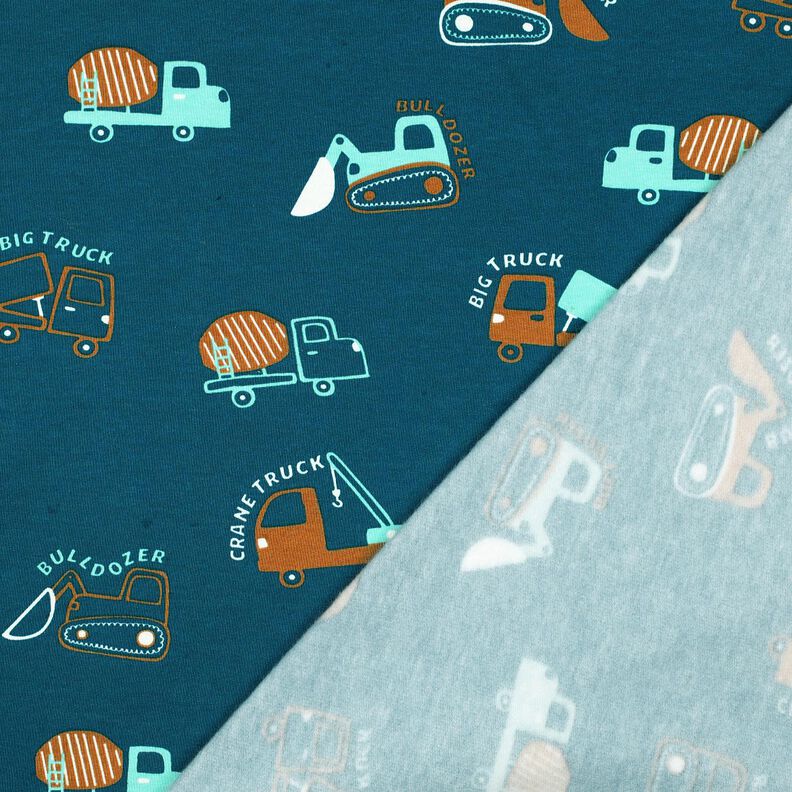 Sweatshirt cardada Carros de construção | Poppy Fabrics – azul-oceano/eucalipto,  image number 4