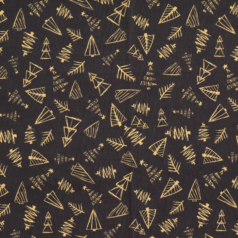 Tecido de algodão Cretone Pinheiros elegantes – preto/dourado,  image number 1