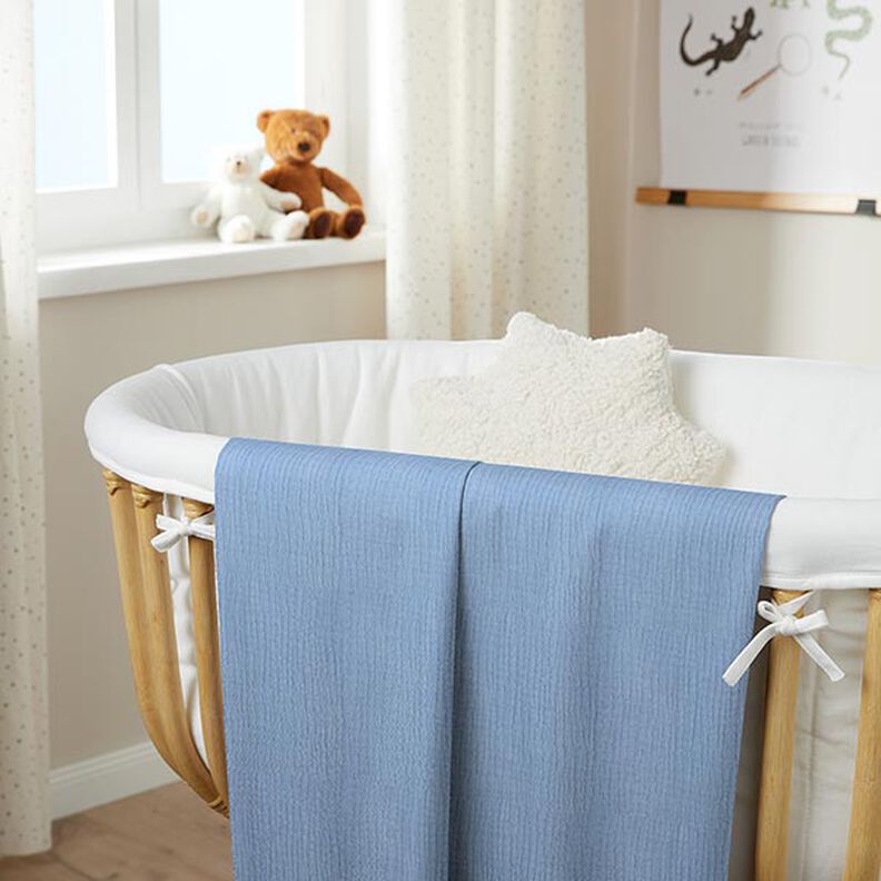 GOTS Musselina de algodão de três camadas – azul aço,  image number 7