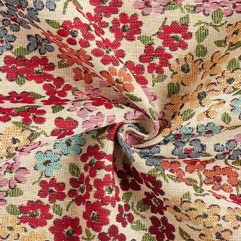 Tecido para decoração Gobelina Esplendor de flores – bege claro/vermelho,  image number 3