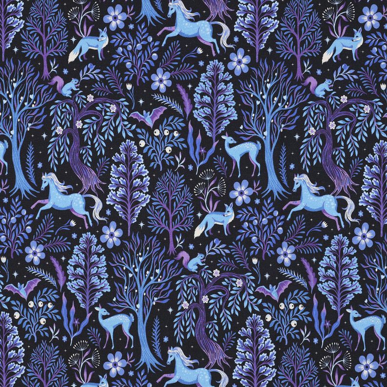 French Terry Sweat de verão Floresta de conto de fadas Impressão Digital | Poppy Fabrics – preto,  image number 1